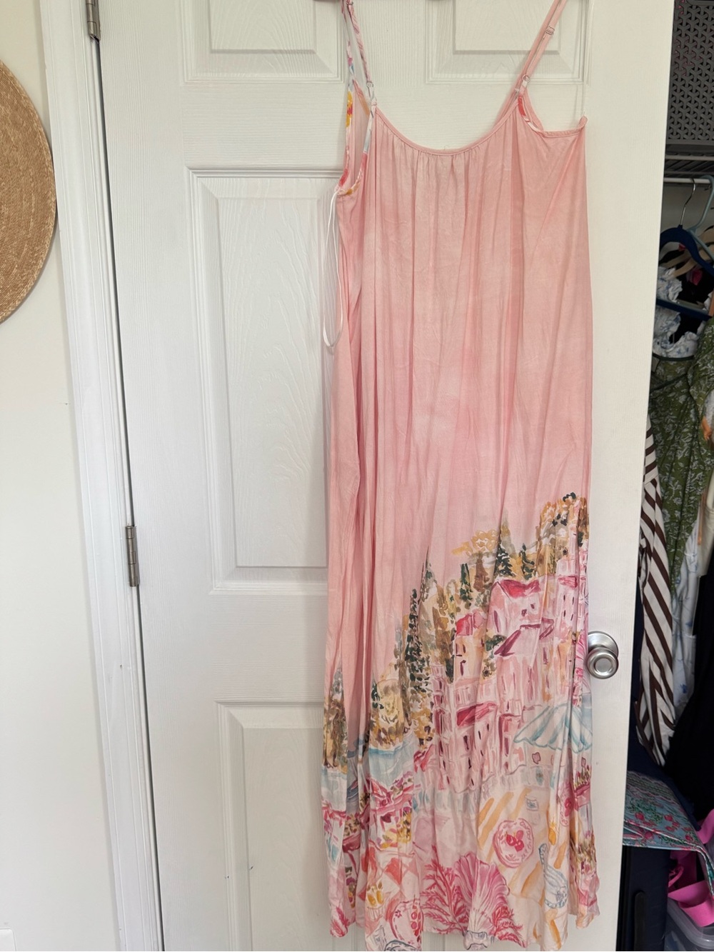 T.J.Maxx Pink Printed Maxi Dress with Coastal Village Motif